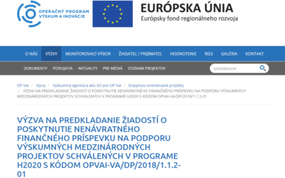 Výzva na predkladanie žiadostí o poskytnutie nenávratného finančného príspevku (H2020)