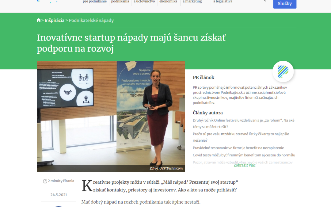 Portál podnikajte.sk píše o súťaži startupov