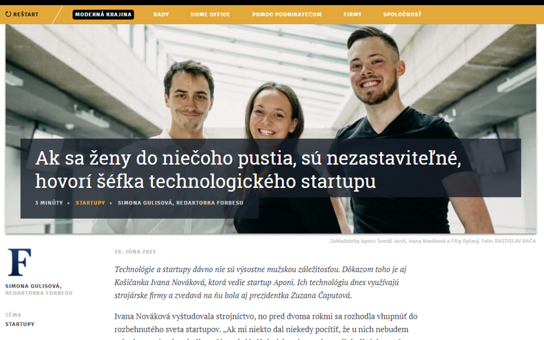 Portál forbes.sk píše o startupe Aponi
