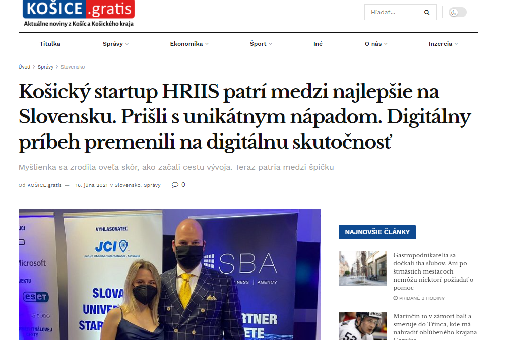 Portál kosice.gratis píše o startupe HRIIS