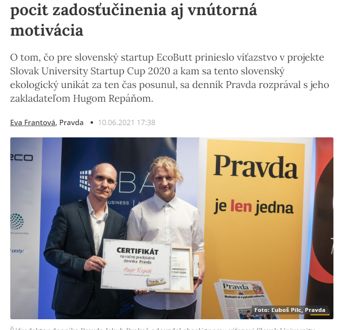 Startup EcoButt vyhral Slovak University Startup Cup 2020