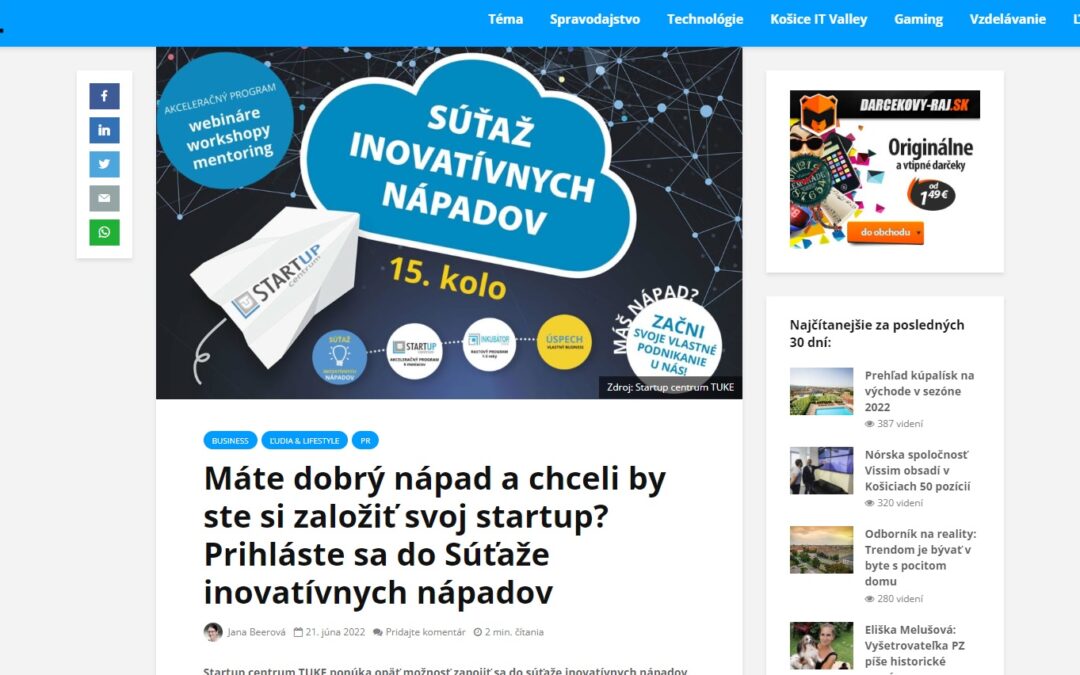Portál indexmag.sk informuje o súťaži startupov